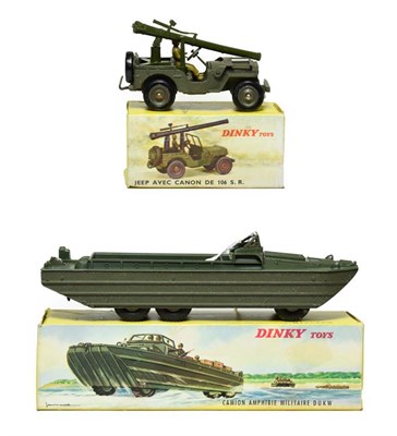 Lot 3545 - French Dinky Military 825 Camion Amphibie DUKW with cargo and 829 Jeep avec Canon de 106 SR (both E