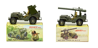 Lot 3548 - French Dinky Military 829 Jeep avec Canon de 106 SR and 828 Jeep Porte Fusees SS10 (both E...