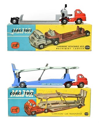 Lot 3550 - Corgi 1101 Bedford S Type Car Transporter red cab, blue trailer (E-G, chips to cab roof, box G)...