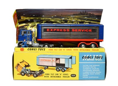 Lot 3554 - Corgi 1137 Ford Tilt Cab With Express Service Trailer (E, with figure, some scuffing to...