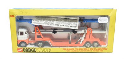 Lot 3559 - Corgi 1146 Carrimore Tri-Deck Mk V Car Transporter With Scammell Handyman Tractor Unit (E box G-E)