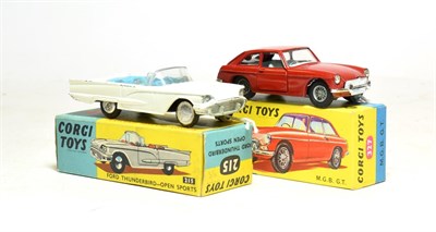 Lot 3564 - Corgi 327 MGB GT (E box E) together with 215 Ford Thunderbird (G box G) (2)