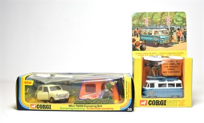 Lot 3565 - Corgi 38 Mini 1000 Camping Set (E box G-E) together with 479 Commer Mobile camera van (E box...