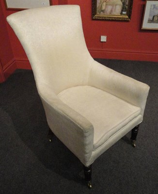 Lot 1410 - A William IV Rosewood Framed Armchair, with spatulate shape back, upholstered in modern vanilla...