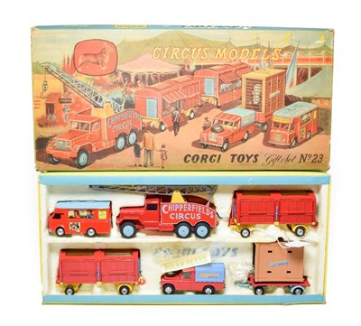 Lot 3582 - Corgi Chipperfields Circus Gift Set No.23 consisting of Booking office, crane truck, two animal...