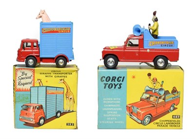 Lot 3583 - Corgi Chipperfields Circus Two Models 503 Giraffe transporter and 487 Land Rover Parade Vehicle...