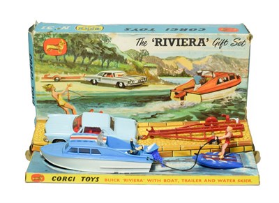 Lot 3587 - Corgi Gift Set 31 Buick Riviera With Boat, Trailer And Water Skier (E box G-F)