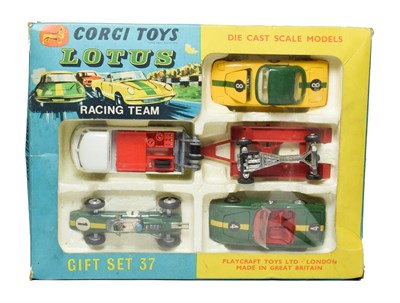 Lot 3588 - Corgi Gift Set 37 Lotus Racing Team consisting of VW Breakdown van, Lotus Elan coupe, Lotus...