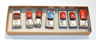 Lot 3618 - Benbros Silver Bodied Cars 16b Station wagon red roof BPW; 3x18 Hudson tourer; two with red...