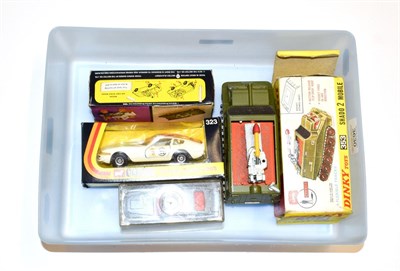 Lot 3630 - Dinky 353 Shado 2 Mobile (G box G-F) 153 Aston Martin DB6 (E box G); Corgi 270 James Bond Aston...