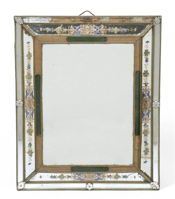 Lot 1417 - A 19th Century Venetian Mirror, the rectangular mirror plate within a glass beaded border and...