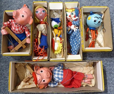 Lot 3655 - Pelham Puppets Pinky And Perky together with Booster and three Jumpettes: Ostrich, Girl and...