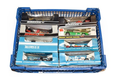 Lot 3661 - Scalextric Racing Car Group 2xC051 BRM, C123 UOP Shadow, C120 Martini Brabham, C15 Ford Mirage,...