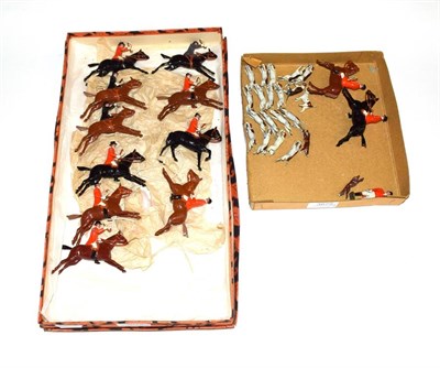 Lot 3675 - Britains Hunt Figures including two foxes, nineteen hounds, twelve on horseback and one...