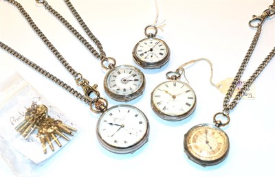 Lot 2 - Two lady's silver fob watches silver open faced Thos Russle & Son pocket watches and two other...