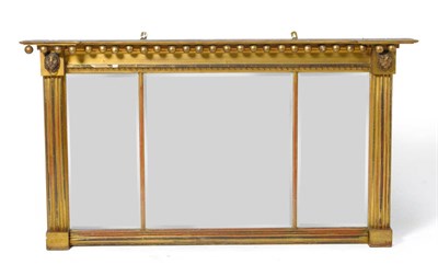 Lot 1421 - A Regency Gilt Gesso Triptych Overmantel Mirror, 2nd quarter 19th century, the inverted...