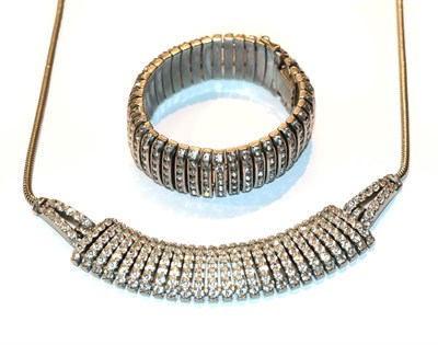 Lot 6 - A white paste necklace, length 38cm and a matching bracelet, length 18.5cm