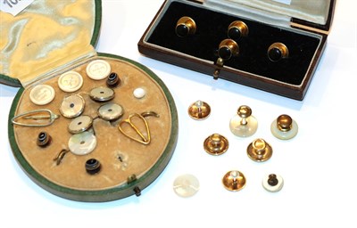 Lot 12 - A selection of studs, including a cased set of four gilt metal studs, a pair of mother-of-pearl...