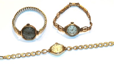 Lot 13 - Three gold lady's wristwatches (one Kered and one Uno)