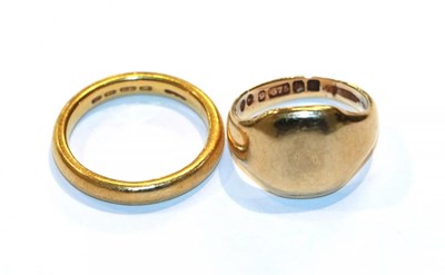 Lot 17 - A 22 carat gold band ring, finger size N and a 9 carat gold signet ring, finger size I