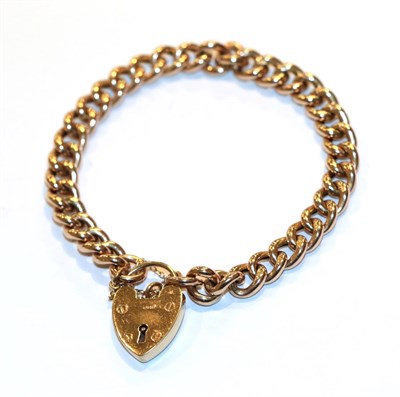 Lot 18 - A curb link bracelet, each link stamped '9C', with a 9 carat gold padlock clasp, length 17.5cm