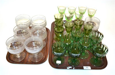 Lot 46 - 19th and 20th century glassware including seven goblets, green wine glasses and a set of wine...