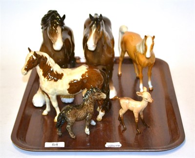 Lot 54 - Beswick Horses comprising Appaloosa, Arab, two Shires, a Shetland Foal and a Fawn (6)