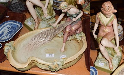Lot 72 - Royal Dux, a large figural bowl modeled as a fisher girl and net, 42cm wide; together with...