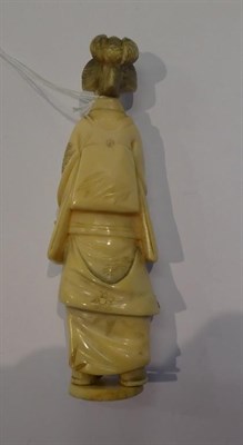 Lot 120 - Japanese ivory okimono, fisherman with net, 9.5cm high; another as a biwa player, 4.5cm high...