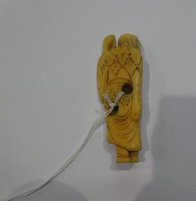 Lot 129 - Japanese ivory netsuke, figure with scroll, 6cm high
