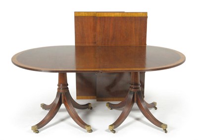 Lot 1436 - A George III Style Mahogany, Satinwood Crossbanded and Ebony Strung Double Pedestal Dining...