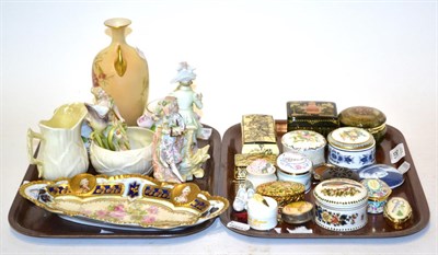 Lot 148 - A collection of decorative boxes, Continental porcelain, etc (two trays)