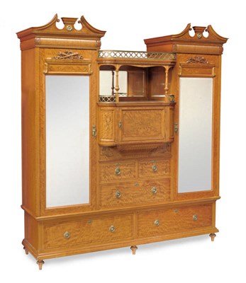 Lot 1437 - A Shapland & Petter Art Nouveau Satinwood and Marquetry Wardrobe, circa 1900, of breakfront...