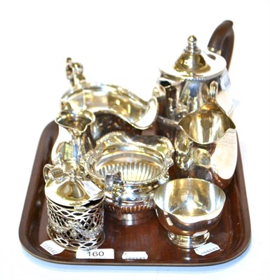 Lot 160 - A collection of assorted silver including a sauce boat, a George III cream-jug, a part-fluted...