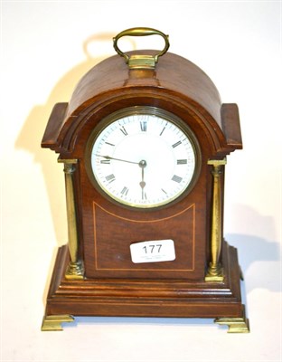 Lot 177 - An Edwardian mahogany inlaid mantel timepiece, 27cm high