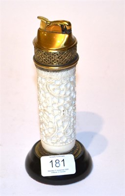 Lot 181 - An early 20th century carved ivory column shaped table lighter, 18cm high