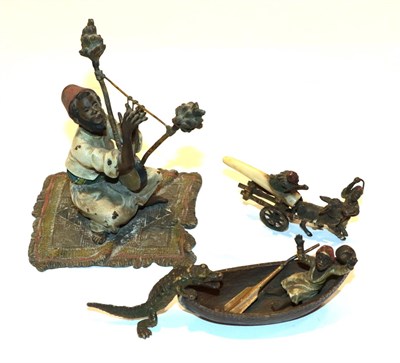 Lot 199 - Three late 19th century Austrian cold painted bronze groups, largest 10cm high