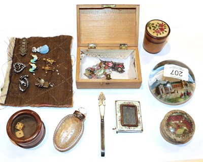 Lot 207 - Assorted 19th century and later items including two dice in a cylindrical box and cover with...