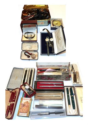 Lot 208 - Assorted gent's and ladies' wristwatches together with a collection of pens (two trays)