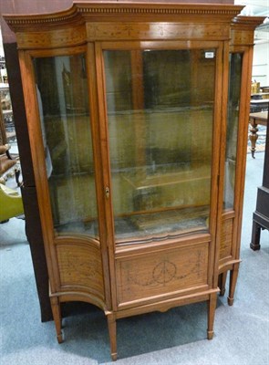 Lot 1443 - An Edwardian Satinwood Display Cabinet, circa 1900, inlaid with flowerbells and ribbons, the dentil