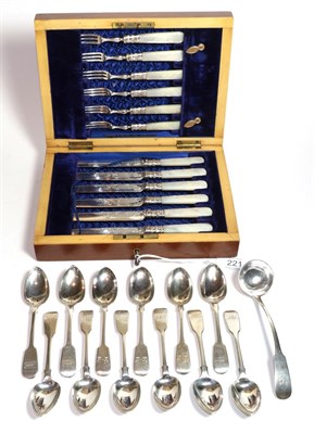 Lot 221 - A collection of assorted silver flatware, comprising twelve Victorian silver teaspoons, six London
