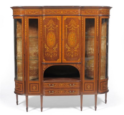 Lot 1444 - An Edwardian Sheraton Revival Mahogany, Satinwood Banded and Floral Marquetry Breakfront...