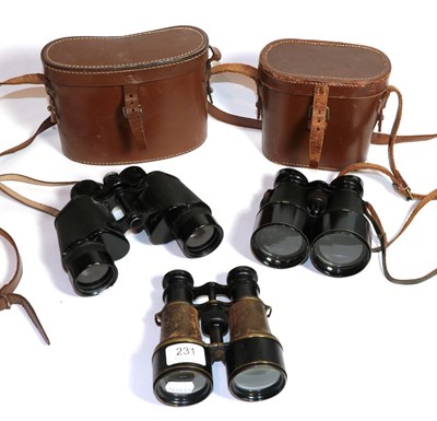 Lot 231 - A pair of WWII field glasses, Mk 5, L Petit, and two other cased pairs of binoculars, one...