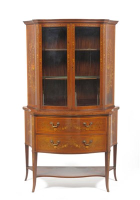 Lot 1446 - A Late 19th Century Mahogany and Marquetry Serpentine Secretaire Display Cabinet, the upper section