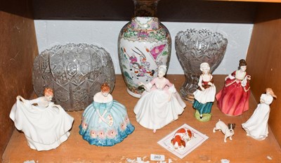 Lot 262 - Six various Royal Doulton ladies including Victoria, together with Royal Crown Derby puppy and...