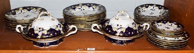 Lot 267 - A Victorian cobalt blue and gilt highlighted part dinner service, including two tureens and...
