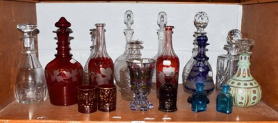 Lot 275 - A collection of mostly 19th century decanters and glass, including Bohemian overlay examples...