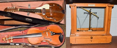 Lot 277 - A full sized violin, bears label to interior and two bows, cased and an early 20th century rosewood