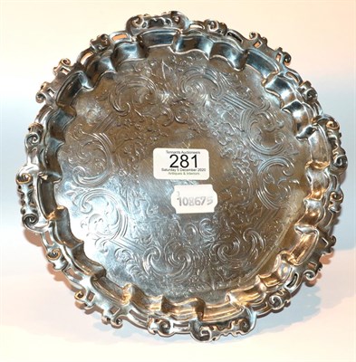 Lot 281 - A Victorian silver waiter, by Joseph and John Angell, London, shaped circular and on three...