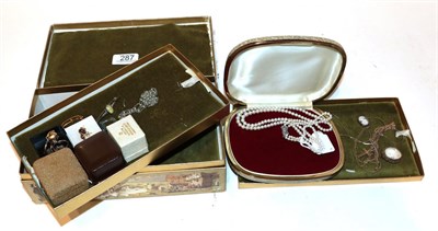 Lot 287 - A collection of jewellery including a two row cultured pearl necklace, length 44.5cm, a pair of...